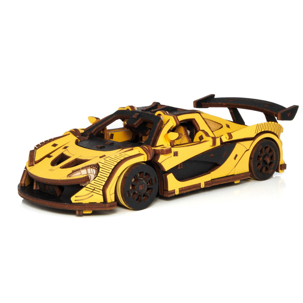Деревянный конструктор Гоночный автомобиль (желтый) (EWA)