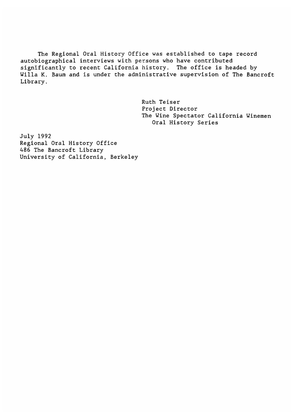 California Zinfandels, a success story. oral history transcript | Louis ive Trinchero