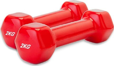 Набор гантелей обрезиненных по 2 кг, красные, 2 шт