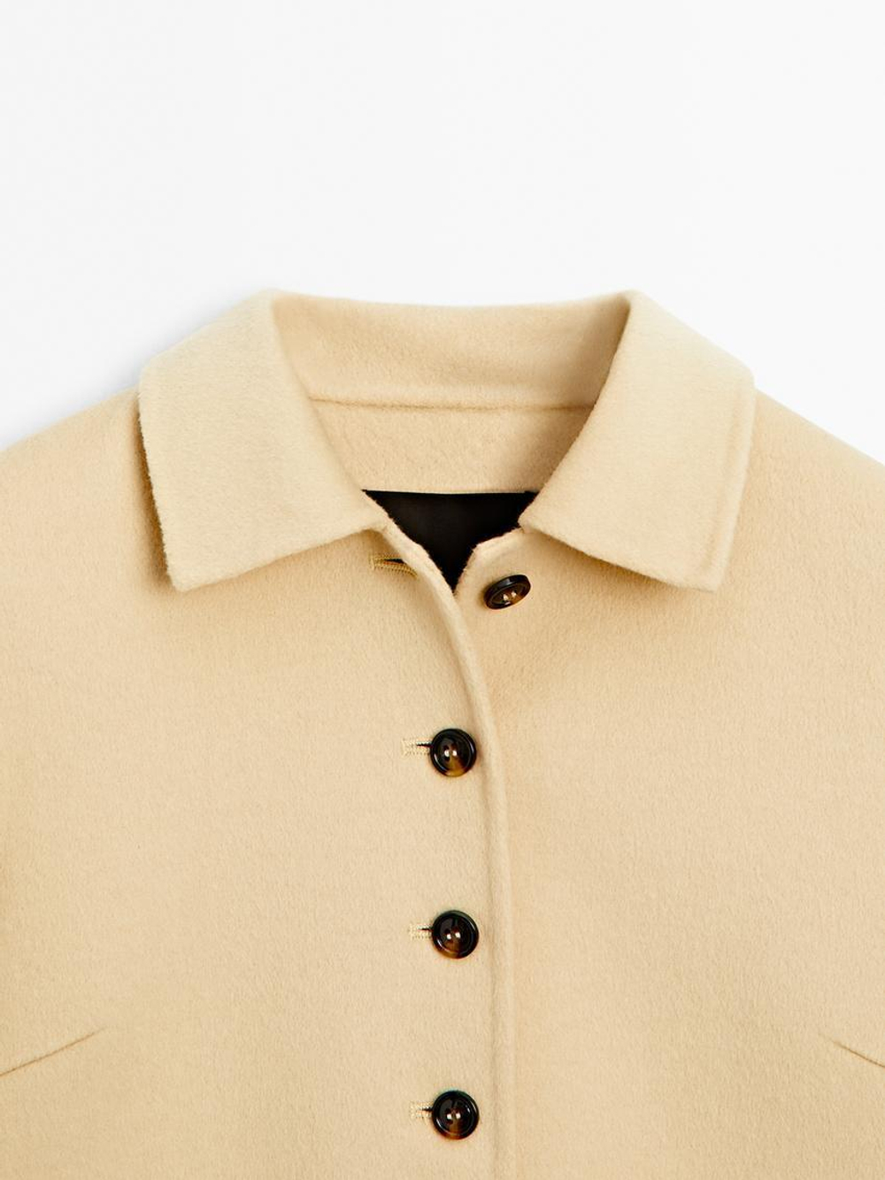 Massimo Dutti Короткое пальто из смесовой шерсти, светло-бежевый