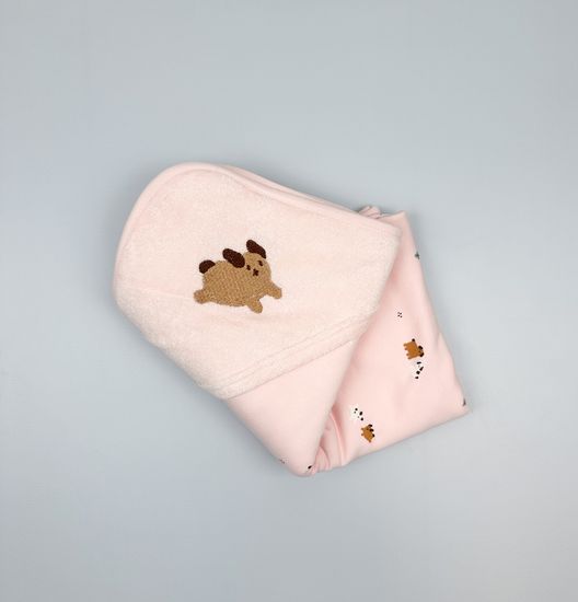 Полотенце махровое/хлопковое "Собачка" бежево-розовое