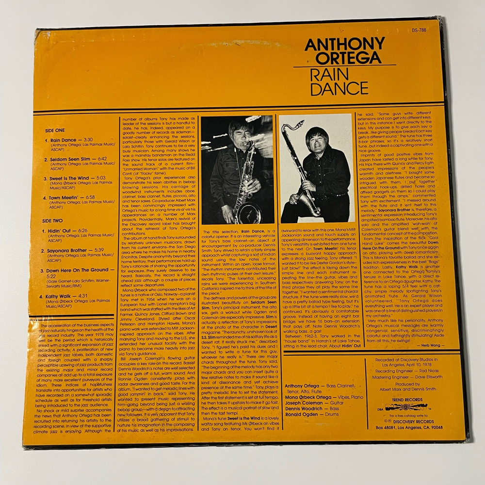 Винтажная виниловая пластинка LP Anthony Ortega Rain Dance (США 1978)