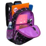 Рюкзак Grizzly, 27*40*20см, 2 отделения, 4 кармана, анатомическая спинка, черный-лавандовый