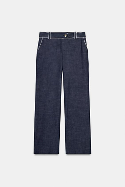 ZARA ШИРОКИЕ БРЮКИ С КОНТРАСТНЫМИ ВСТАВКАМИ, ИНДИГО