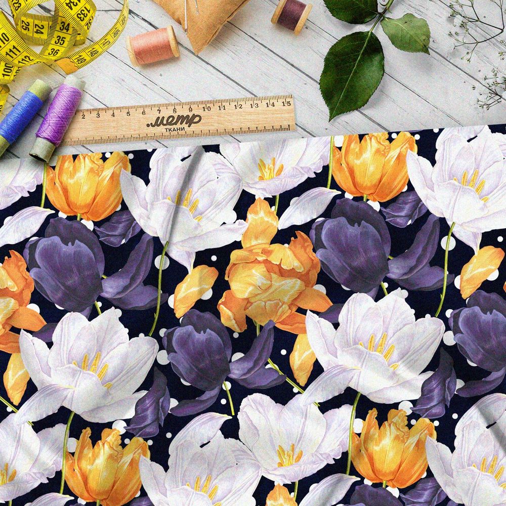 Ткань мембрана контрастные тюльпаны из комиксов