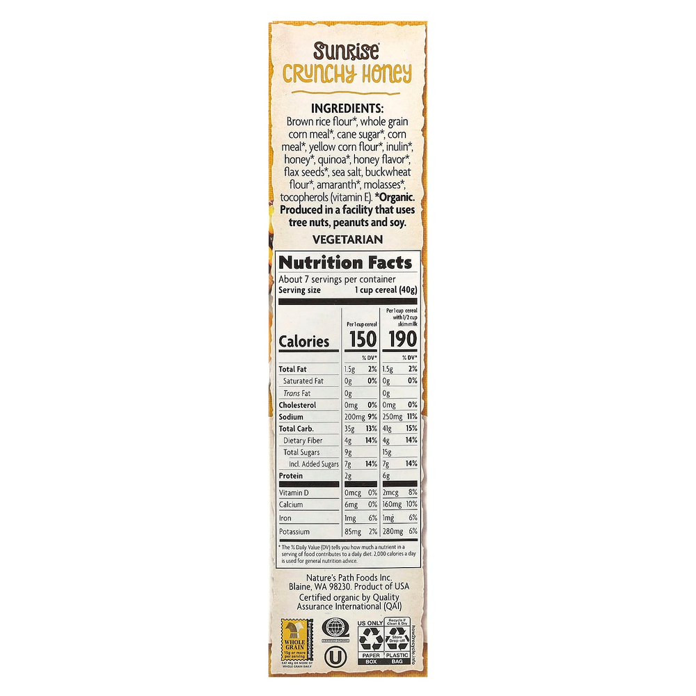 Nature's Path, Хрустящие медовые хлопья Organic Sunrise®, 300 г (10,6 унции)