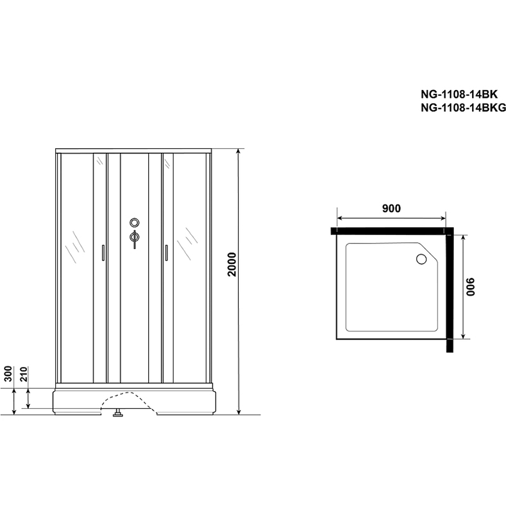 Душевая кабина Niagara Classic 90x90 NG-1108-14BKG с гидромассажем