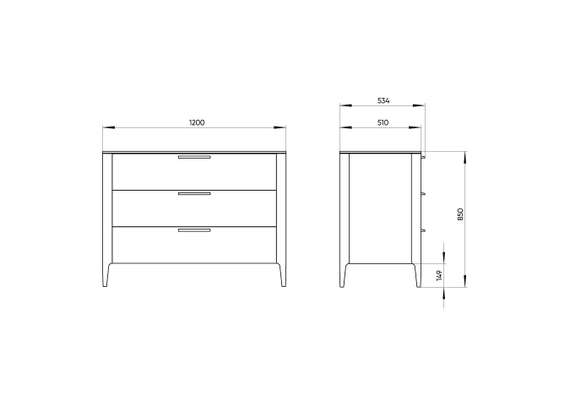 Комод Type oak 3 ящика ширина 120 см (темно-серый)
