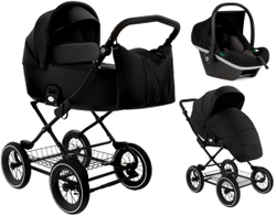 Детская коляска Roan Bass Next Classic Кожа d12 3 в 1 с автокреслом Elo Black RCL300/1 Black