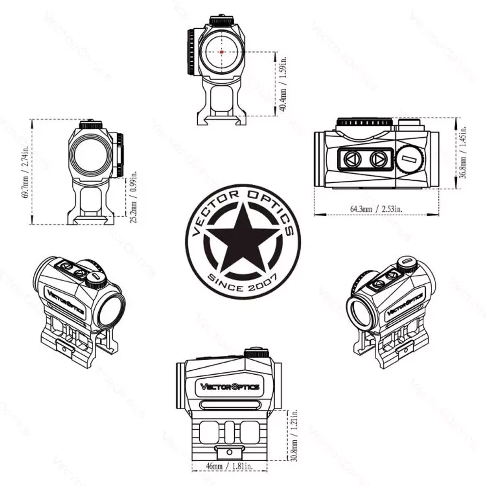 Прицел коллиматорный Vector Optics Scrapper 1x22, RD 2 MOA - фото 12
