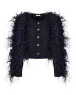 Жакет мини из крепа с перьями на груди и рукавах, черный