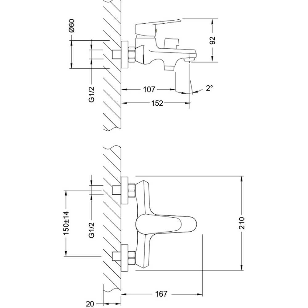 LM0314C POINT Смеситель для ванны с коротким изливом, хром