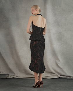 Юбка миди из кружева и сатина