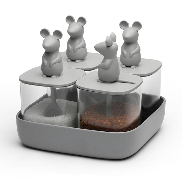 Набор банок для сыпучих продуктов 4шт Qualy Lucky Mouse Seasoning