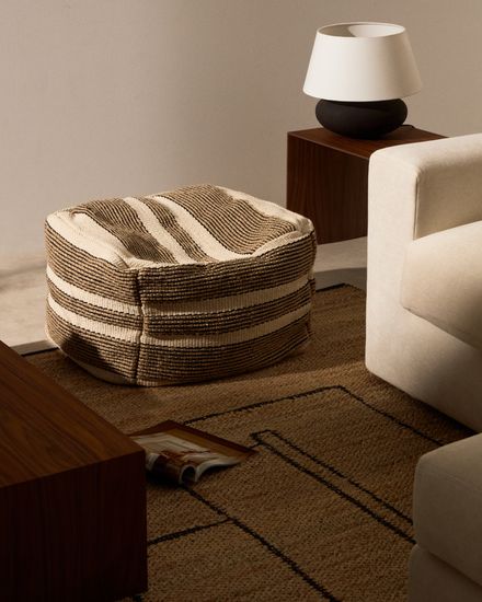 Aylin Пуфик из хлопка с джутовой вышивкой бежевый 60 x 60 см