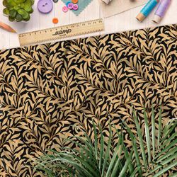 Ткань шифон бронзовый папоротник на чёрном фоне