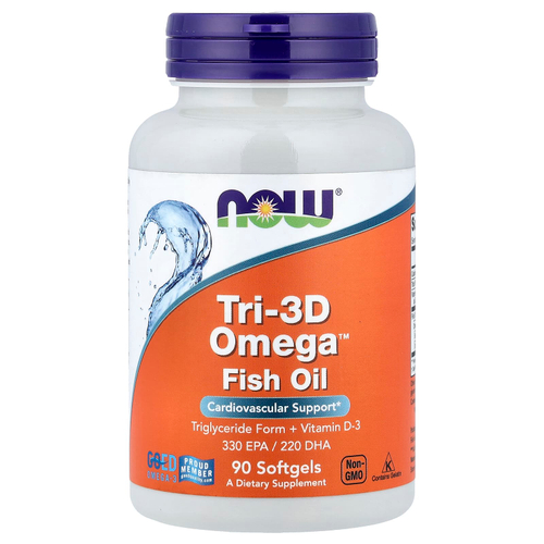 NOW Foods, Tri-3D Omega™, рыбий жир с омега-3, 90 капсул