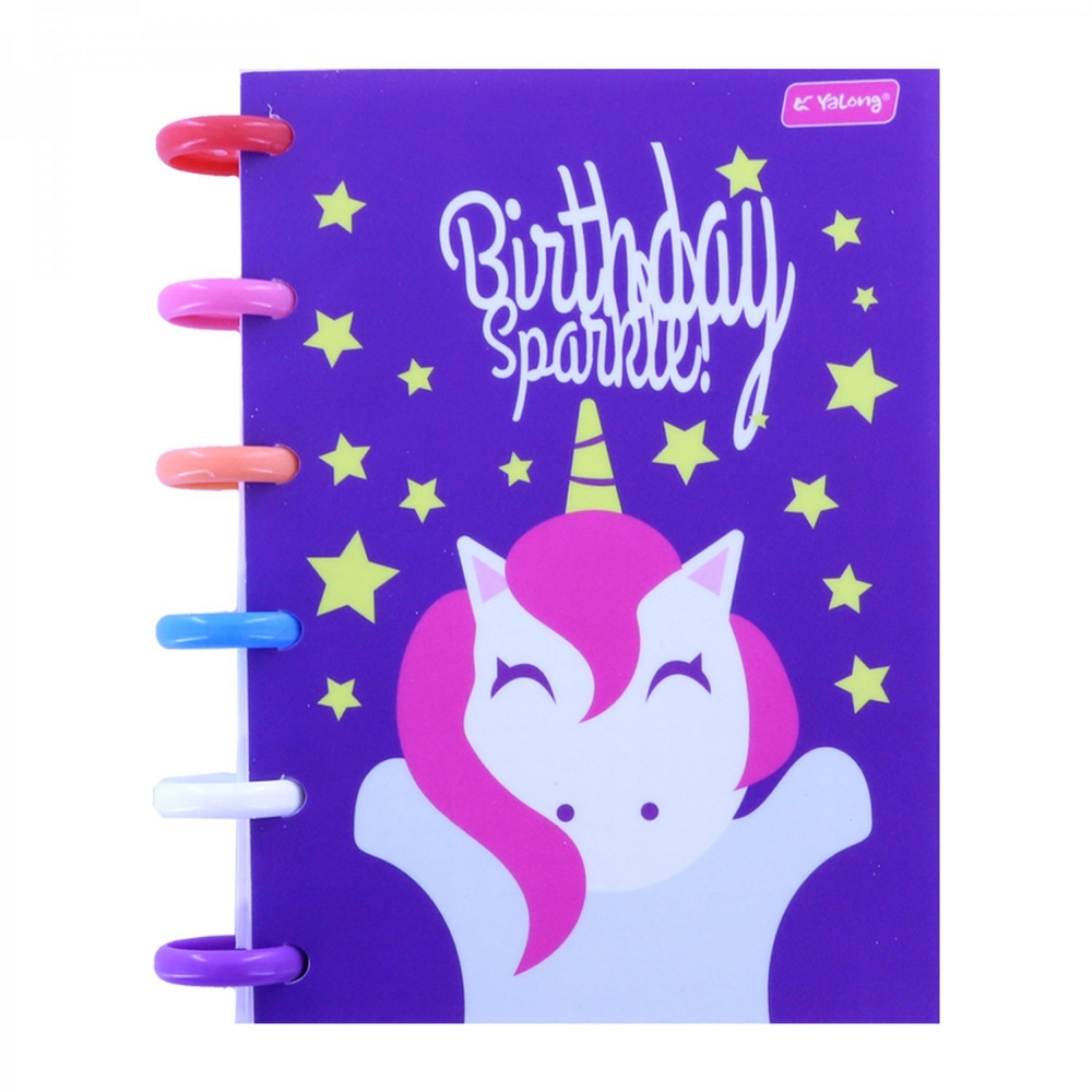 Блокнот А6, Yalong, цветные кольца, пластиковая обложка, клетка, 100 л., "Единороги", ассорти