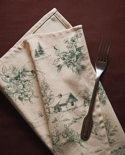 ZARA HOME НАБОР ЛЬНЯНЫХ РОЖДЕСТВЕНСКИХ САЛФЕТОК С ПРИНТОМ (2 ШТ.), ЗЕЛЕНЫЙ