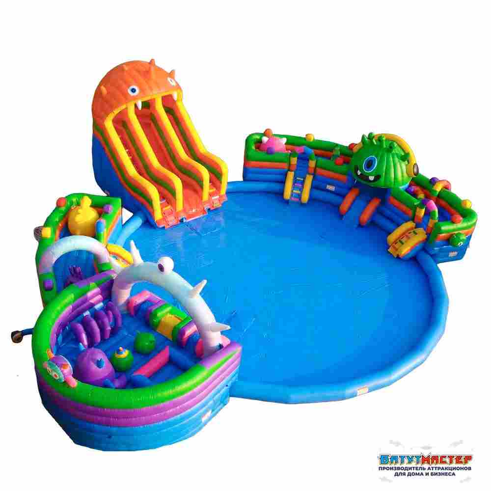 Надувной аквапарк с бассейном и горками «Страна Монстриков», 21×20×6,5 м
