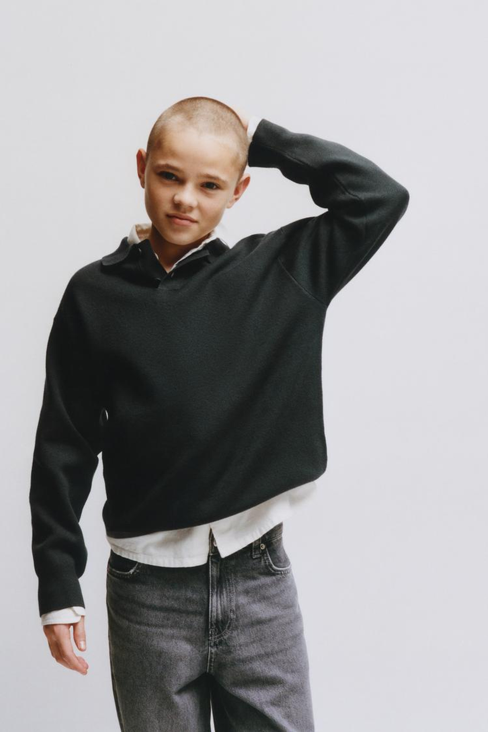 ZARA БАЗОВОЕ ТРИКОТАЖНОЕ ПОЛО, ЗЕЛЕНЫЙ/СЕРЫЙ