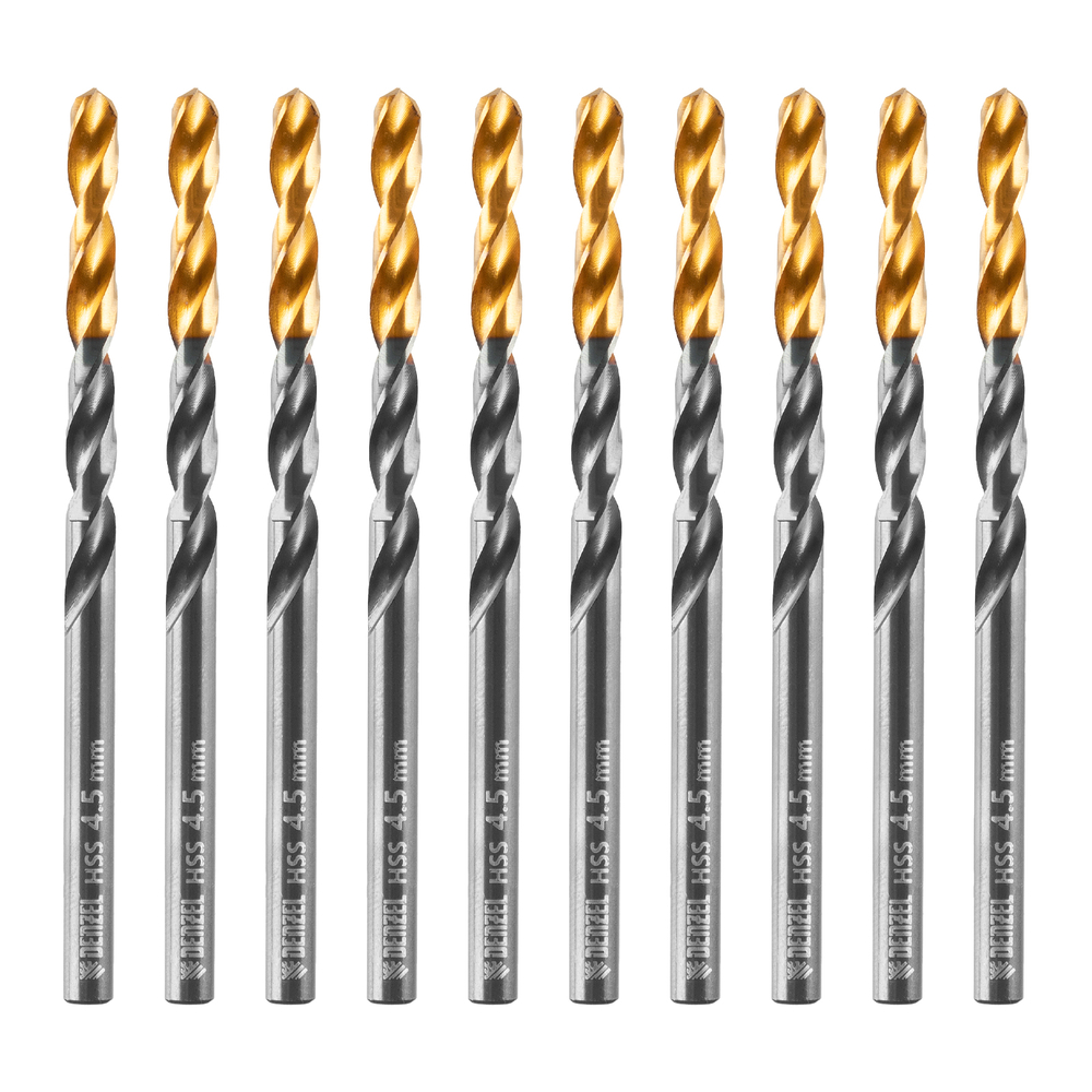 Сверло по металлу, 4,5 мм, HSS-Tin, Golden Tip, 10 шт. Denzel