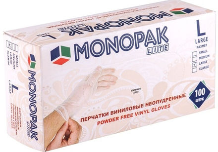 Перчатки виниловые неопудренные, размер L