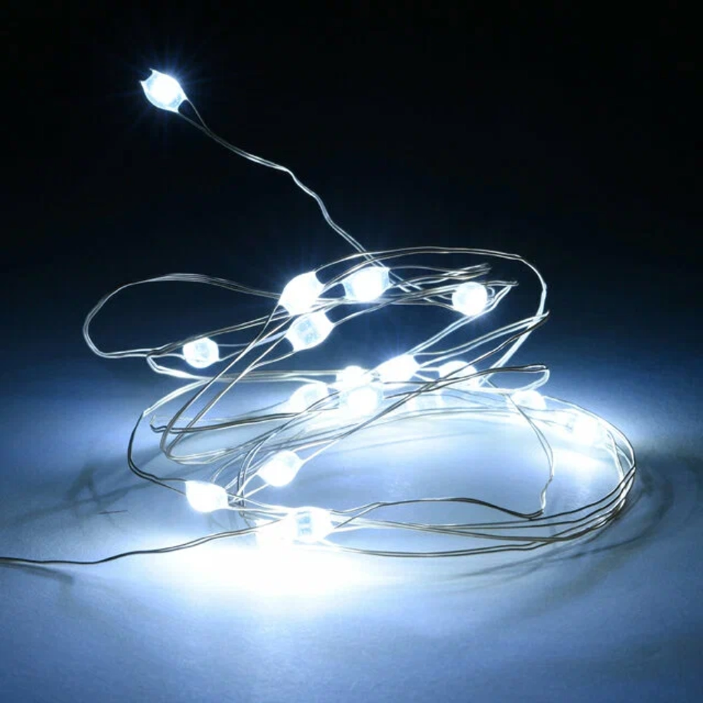 Электрогирлянда внутренняя Струна 5м 50LED, холодный белый, на батарейках (тип: АА)