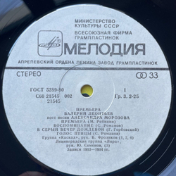 Винтажная виниловая пластинка LP Валерий Леонтьев Премьера (СССР 1985)