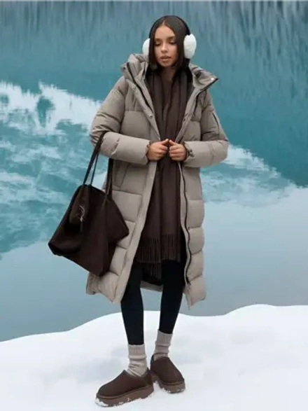 Пуховик зимний длинный с капюшоном