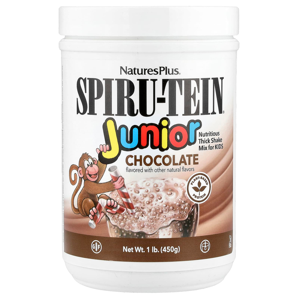 NaturesPlus, Spiru-Tein® Junior, питательная смесь для коктейля для детей, со вкусом шоколада, 450 г (1 фунт)