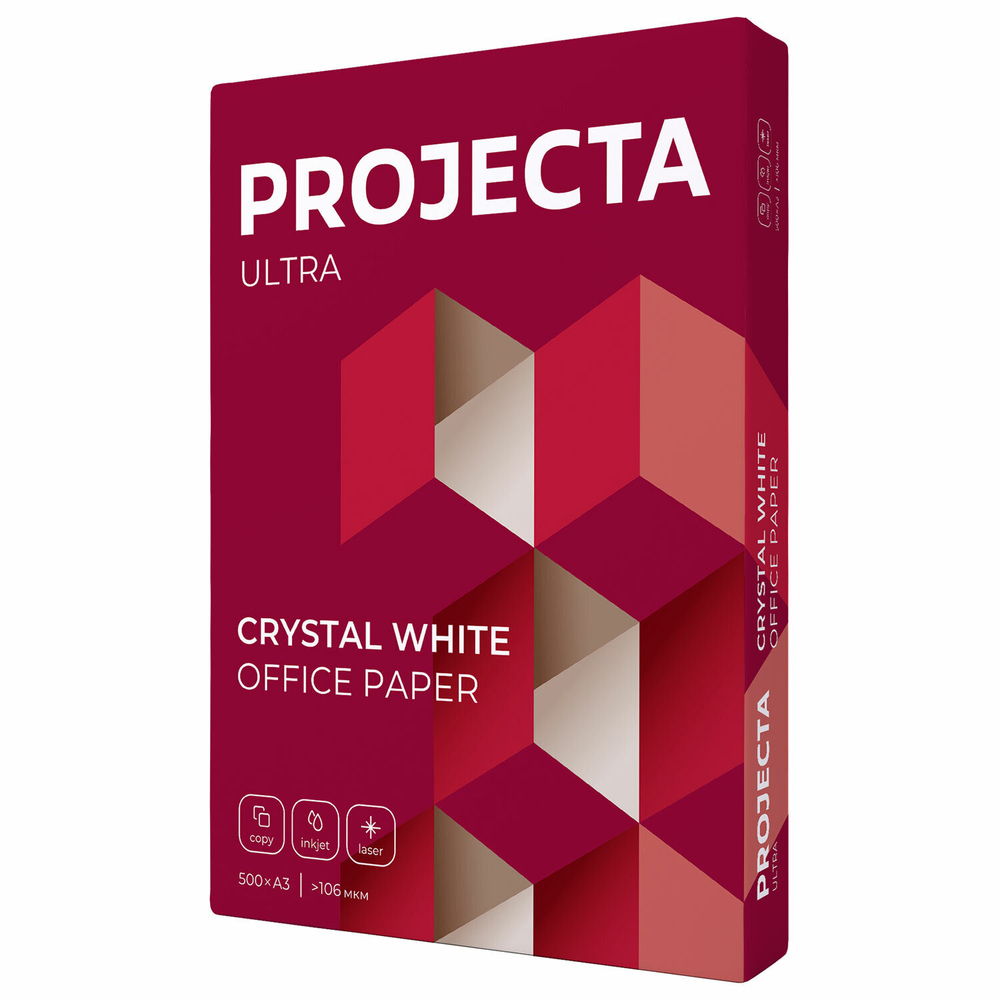 Бумага офисная БОЛЬШОГО ФОРМАТА (297×420), А3, 80 г/м2, 500 л., марка А, PROJECTA ULTRA, Россия, 162% (CIE).