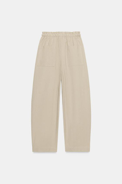 ZARA БРЮКИ TAPERED С ЭЛАСТИЧНЫМ ПОЯСОМ, СВЕТЛЫЙ ЖЕЛТО-КОРИЧНЕВЫЙ