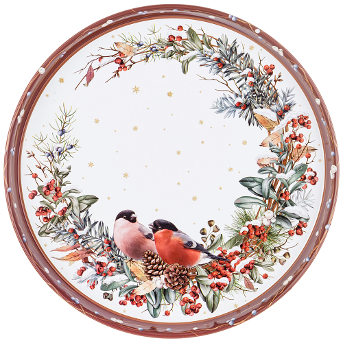 Поднос сервировочный Agness "Снегири" красный 33х2.1см