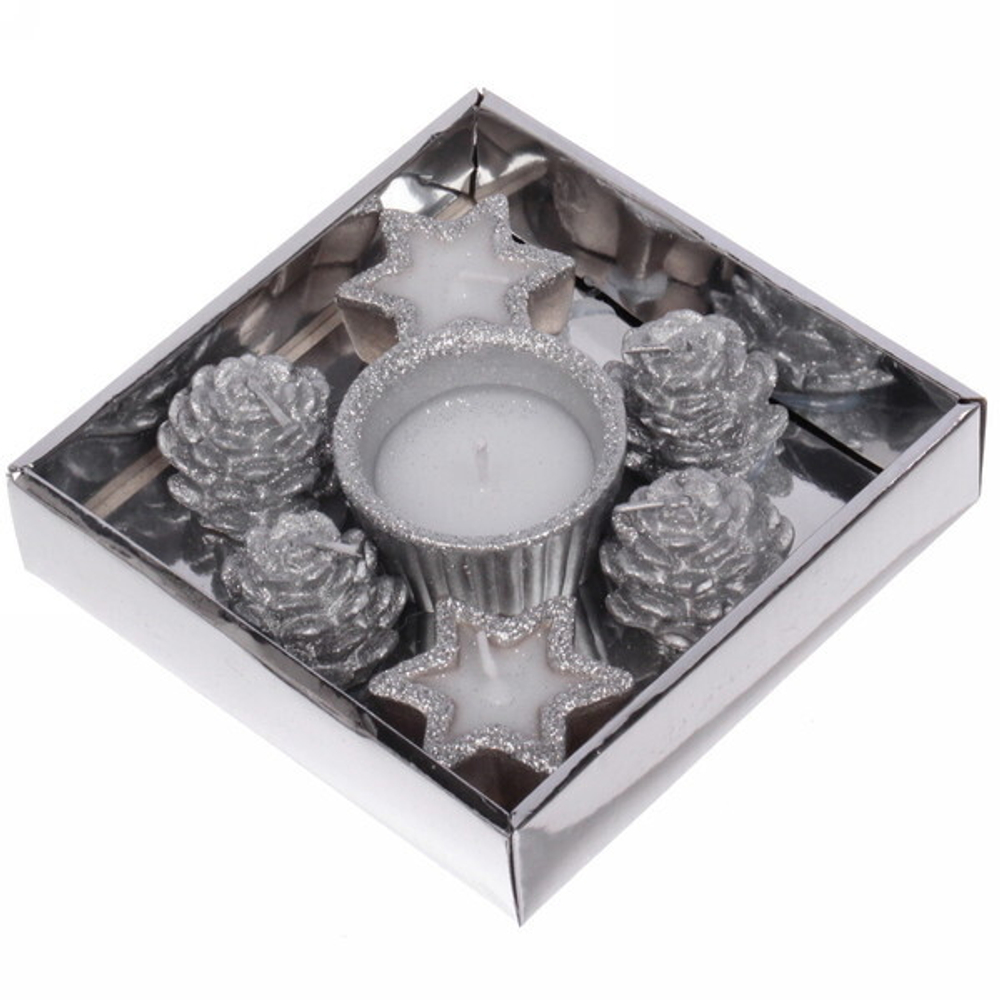 Набор свечей «Чудесный лес» 14х14х3 см, серебро