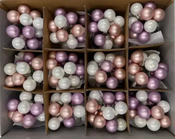 Гроздь стеклянных шаров Ягодный хоровод 2 см., 10 шт., белый/розовый/лавандовый, Christmas DeLuxe (89862)