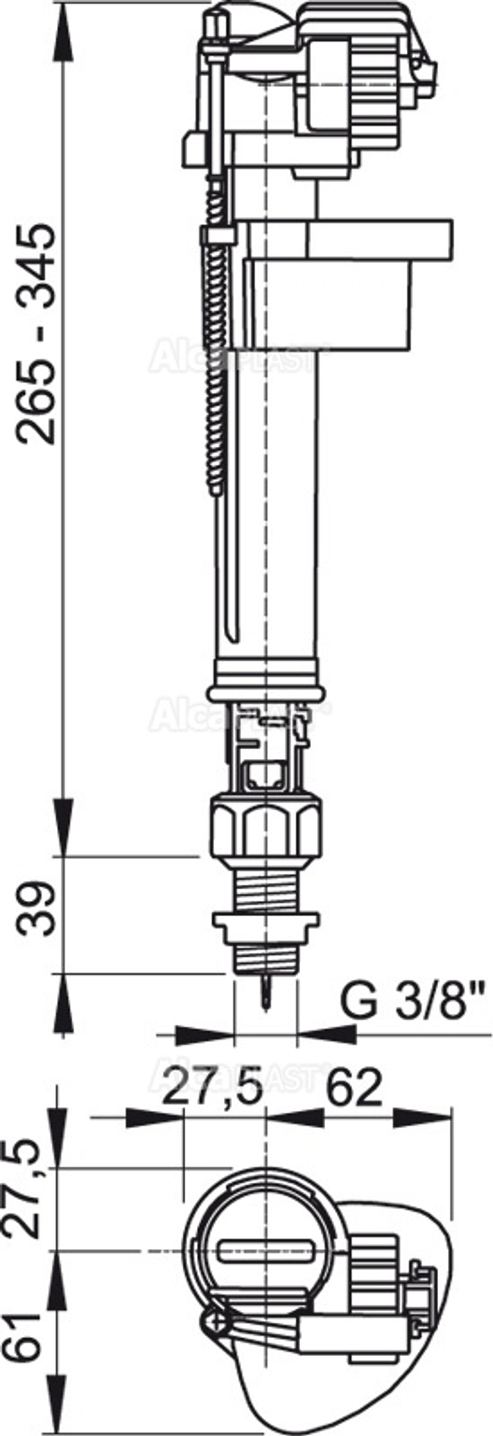 Впускной механизм нижняя подводка Alcaplast 3/8" А17