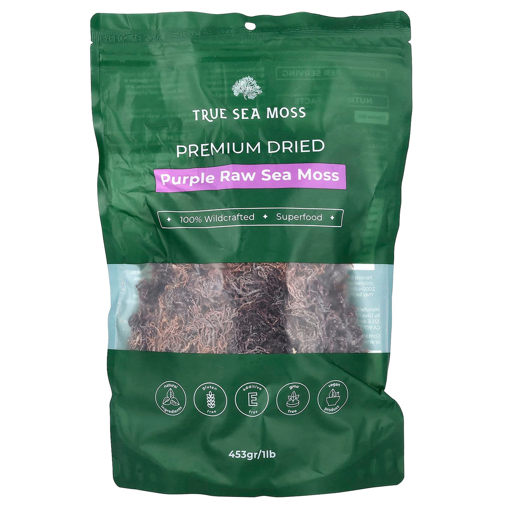 True Sea Moss, Фиолетовый необработанный морской мох, 453 г (1 фунт)