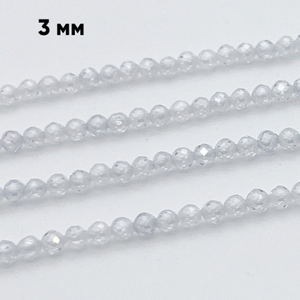 Фианит (кубический цирконий), цвет прозрачный, размер 3 мм, цена за нить 38 см