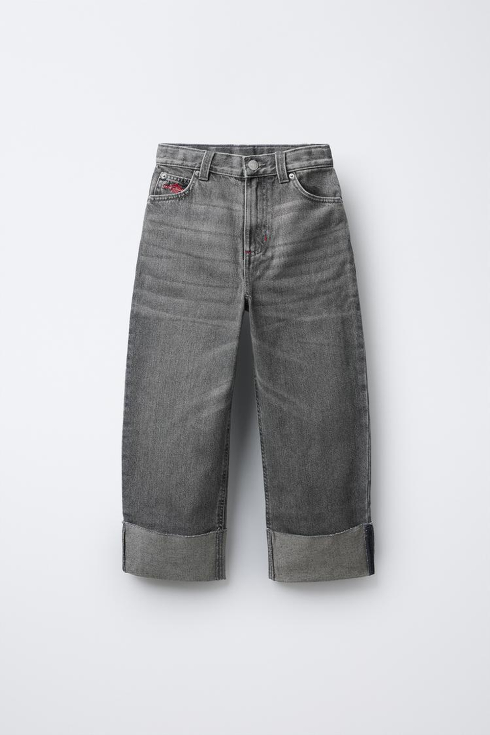 ZARA ДЖИНСЫ WIDE LEG С ВЫШИВКОЙ, МЯГКИЙ СЕРЫЙ