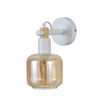 Настенный светильник 1x40 E14, металл/стекло/дерево, белый, янтарный плафон