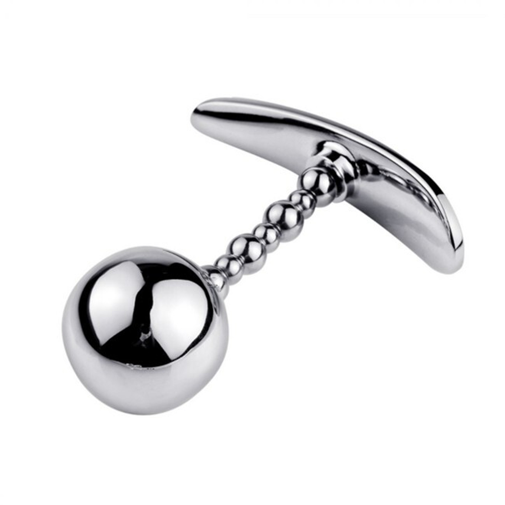 Серебряная анальная пробка для ношения из нержавеющей стали c красным кристаллом (Small) (Цвет: серебряный с красным)