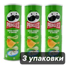 Чипсы картофельные Pringles Сметана и лук 165 г 3 шт