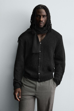 ZARA БЛЕСТЯЩИЙ ТЕКСТУРНЫЙ КАРДИГАН, ЧЕРНЫЙ