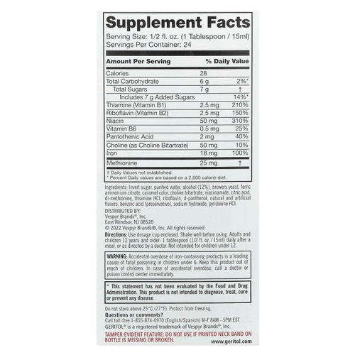 Geritol, жидкая добавка с витаминами группы B и железом, 354 мл (12 жидк. унций)