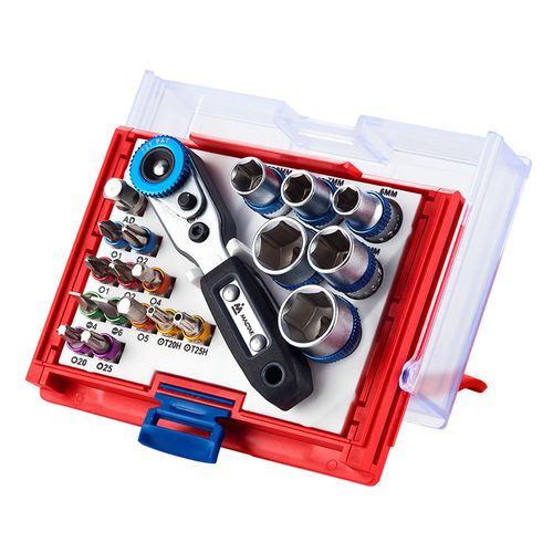 МАСТАК (058-10020C) Набор вставок (бит) 1/4", TORX, HEX, Pozidriv, Phillips, Slotted, 20 предметов