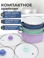 Набор эмалированных кастрюль с крышками 3 штук