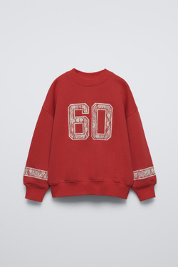 ZARA ТОЛСТОВКА С КРУЖЕВОМ, КРАСНЫЙ