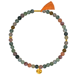 браслет из зелено-земляного агата 4 мм с тыквенной кистью