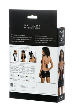 Glossy JULIE - Платье из материала Wetlook с красной шнуровкой, черный, XL